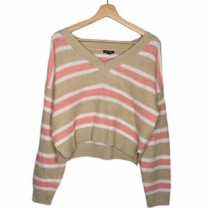 Wild Fable Tan and Pink Striped Cropped Sweater Size Medium